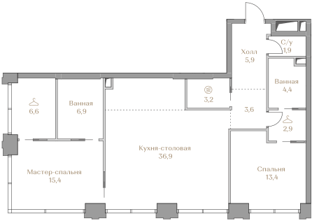 Квартира с 2 спальнями 101.1 м2 в ЖК Luzhniki Collection