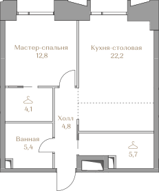 Квартира с 1 спальней 55 м2 в ЖК Luzhniki Collection