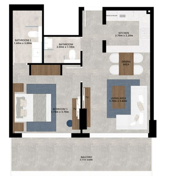 Планировка 1-комнатная квартира 70.4 м2 в ЖК Aark Residence