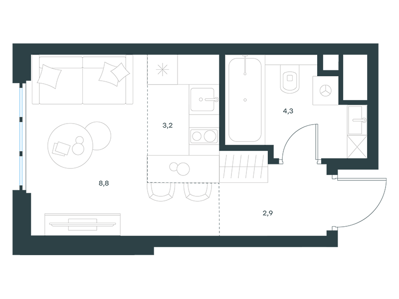 Апартаменты с 1 спальней 19.2 м2 в ЖК Level Южнопортовая