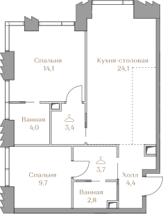 Квартира с 2 спальнями 66.2 м2 в ЖК Luzhniki Collection