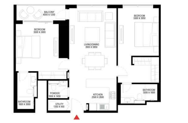 Планировка 2-комнатная квартира 157.3 м2 в ЖК Sobha One