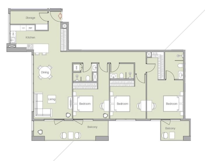 Планировка 3-комнатная квартира 138.8 м2 в ЖК V1TER Residence