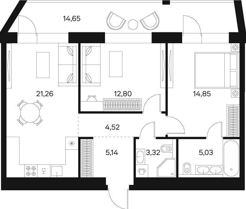 Квартира с 2 спальнями 75.03 м2 в ЖК Forst