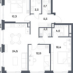 Планировка Квартира с 3 спальнями 86.8 м2 в ЖК Portland
