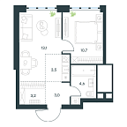 Планировка Квартира с 1 спальней 38.1 м2 в ЖК Level Южнопортовая