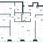Планировка Квартира с 4 спальнями 120.1 м2 в ЖК Level Мичуринский