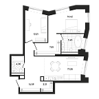 Планировка Квартира с 2 спальнями 80.49 м2 в ЖК Republic