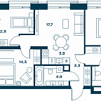 Планировка Квартира с 3 спальнями 75.7 м2 в ЖК Soul