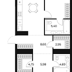 Планировка Квартира с 3 спальнями 96.6 м2 в ЖК Forst