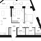 Планировка Квартира с 2 спальнями 72.84 м2 в ЖК Forst