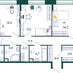 Планировка Квартира с 4 спальнями 136.3 м2 в ЖК Shagal