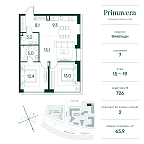 Планировка Квартира с 2 спальнями 65.9 м2 в ЖК Primavera