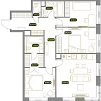 Планировка Квартира с 4 спальнями 91.9 м2 в ЖК Собрание клубных домов West Garden 