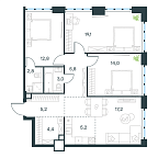 Планировка Квартира с 3 спальнями 89.5 м2 в ЖК Level Южнопортовая