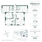 Планировка Квартира с 4 спальнями 142.5 м2 в ЖК Primavera