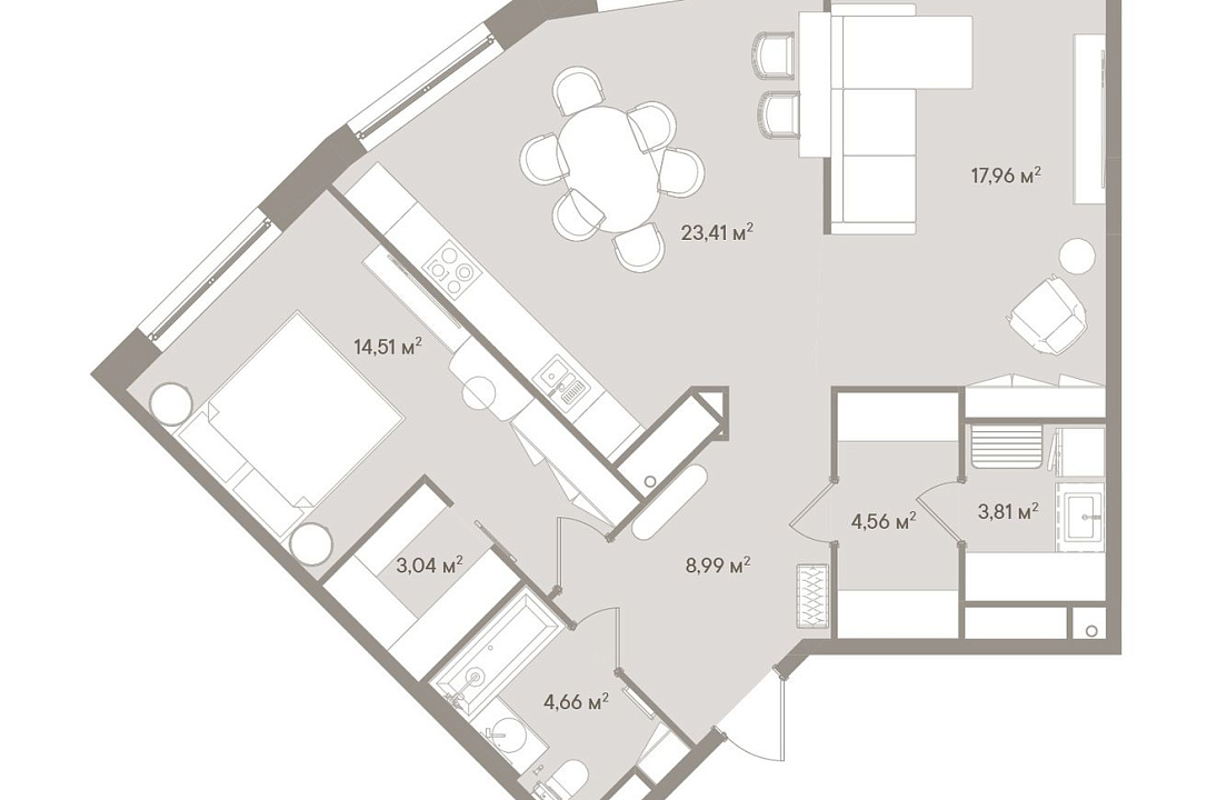 Апартаменты с 2 спальнями 81.16 м2 в ЖК D'oro Mille