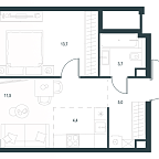 Планировка Квартира с 1 спальней 38.3 м2 в ЖК Level Мичуринский