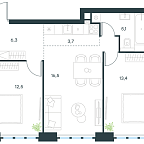Планировка Квартира с 2 спальнями 57.5 м2 в ЖК Level Южнопортовая