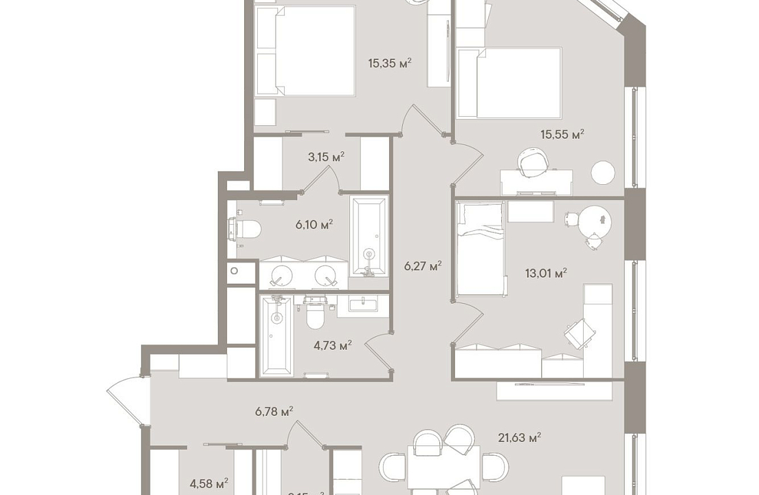 Апартаменты с 3 спальнями 100.3 м2 в ЖК D'oro Mille