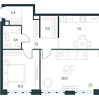 Планировка Квартира с 1 спальней 59.7 м2 в ЖК Level Южнопортовая