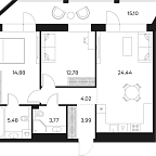 Планировка Квартира с 2 спальнями 77.12 м2 в ЖК Forst