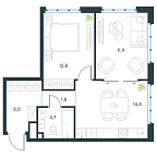 Планировка Апартаменты с 1 спальней 50.2 м2 в ЖК Level Южнопортовая