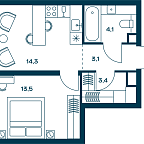 Планировка Квартира с 1 спальней 38.4 м2 в ЖК Soul